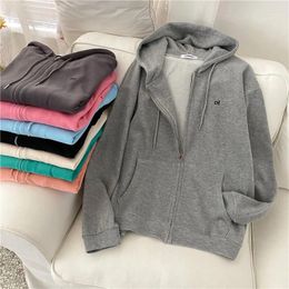 Women's Hoodies Loose Sweatshirts Solid Colour Jackets With Hood For Women Casual Outwear Teen Girl Student Top Korean Style