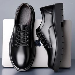 Dress Shoes Men Lace Up Patent Leather Oxfords Platform Black Round Toe Solid Business Luxury Zapatos Hombre