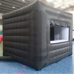 3x3x2.4m Inflatable Concession Stand Booth Stand Ticket Black Cube Kiosk With Windows And Doors For Cotton Popcorn Icecream