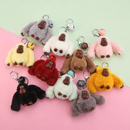 Keychains Key Chain Women Monkey Animal Doll Toy Bag Pendant Decoration Fluffy Fuzzy Accessory Buckle Ring Hook Kids Like Holder F258G