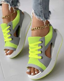 Sandals Summer Women Sandales Casual Shoes Flat Peep Toe Contrast Mixed Colours Lace-Up Increase Height Platform Sport SandaliasH2434