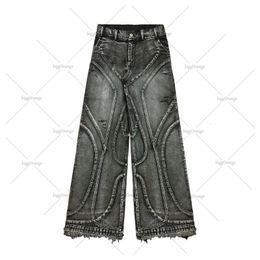 Y2k Fashion Brand Washed High-waisted Trousers Men Hip-hop Retro Striped Wide-leg Pants Versatile Casual Oversized Jeans Women 240227