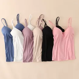 Women's Tanks Women Padded Bra Spaghetti Strap V Neck Vest Cami Tank Tops Shirt Blouse