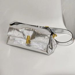Women Vintage Leather Pillow Bag Corium Gold Buckle Derma Wide Strap Handbag Small Length Satchels Shoulder Mini Flap Crossbody 240223
