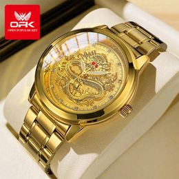Wristwatches OPK 8111 Luxury Gold Relief Diamond Golden Dragon Men's Watch Waterproof Stainless Steel Brand Business Quartz