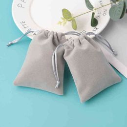 100 Personalized Drawstring Velvet Bag Grey Jewelry Packaging Chic Small Wedding Party Pouch Christmas Birthday Gift Bags296F