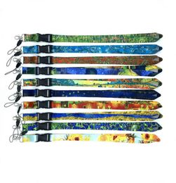 10pcs fashion Van Gogh Claude Monet Oil Painting Series Premium Lanyard ID Badge Holder Key Neck Strap Gifts6815613