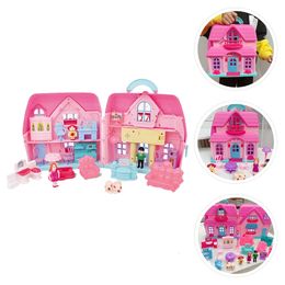 Princesa casa caixa de armazenamento kidstoys mini molde plástico simulação luz pequenas crianças diy casas de bonecas 240223