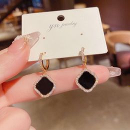 Rise gold plated clover earring designer jewelry earrings for women luxury black new clover earring top quality steel couple gifts zh128 E4