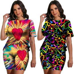 Sets Summer New Women Love Heart Print 2 Pcs Outfits Casual High Street Ladies ONeck Short Sleeve Tees/Shorts/Set Hip Hop Sweat Suit