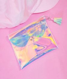 Holographic Tassel Cosmetic Bags Clear Small Makeup Bag Case for Women Transparent Purse Waterproof Jewellery Beauty Storage Bag7180502