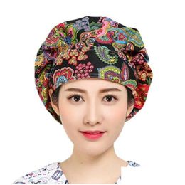 Women Men Floral Print Adjustable Scrub Cap Nurses Kitchen Cotton Bouffant jllTxy yummy shop292G