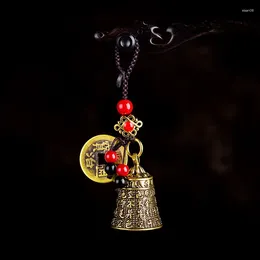 Keychains Figurines Brass Prajna Paramita Heart Sutra Bell Pendant Keyring Bag Ornament Five Emperors Money Keychain Send Gift