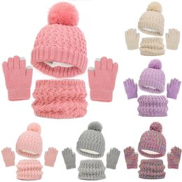 Childrens Winter Hat Scarf and Gloves Luxury Set Knitted Wool Kids Warm Suit Beanie Caps For Boys Girls Neck Baby Cap 240227