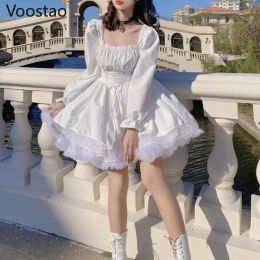 Dress Spring Autumn Sweet Lolita Dress Party Evening Women Vintage Lace Y2k Mini Dress Female Kawaii Long Sleeve Slim Princess Vestido