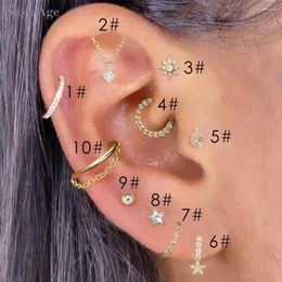 Stud Earrings 1pc Star Stainless Steel Daith For Women Clicker Ring With Chain Lobe Tragus Snug Ear Piercing Earings Jewelry