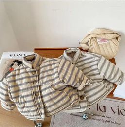 Jackets 2024 Wholesale Girls Boys Striped Thicken Coat Winter Cotton Full Sleeve Kids Jacket 1-7 Years 60