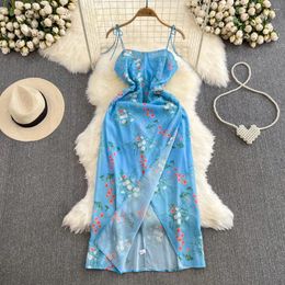 Casual Dresses Grils Super Fairy Blue Bohemian Backless Dress Seaside Holiday Sleeveless Bodyoone Midi Slit Summer Vacation For Women