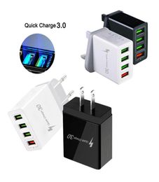 QC30 4 USB fast charging mobile phone charger multiports US European UK travel charger adapter7450782