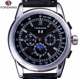 Forsining Luxury Moon Phase Design ShangHai Movement Fashion Casual Wear Automatic Watch Scale Dial Mens Watch Top Brand Luxury233T