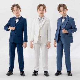 Suits Children White Baptism Piano Party Dress Kids Jacket Vest Pants Bowtie 4PCS Ceremony Photograph Suit Boys Performance Costume