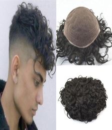 Curly Wave Toupee For Men All French Lace Human Hair Men Toupee Replacement Systems Remy Hair 20mm Wave Full Lace Mens Toupee Hair3020249
