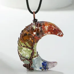 Pendant Necklaces 7 Chakras Tree Of Life Necklace Wire Wrap Crescent Moons Crystal Natural Stone Resin Pendants