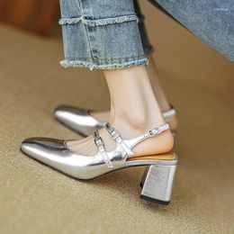 Dress Shoes Women Pumps 7 Cm Mary Jane French Style Patent Leather Sandals Buckle Spring Atumn Two Straps Lady