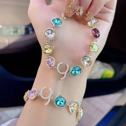 Multicolor Crystal Bracelet Boho Style Women Girl Pearl Letter Chain Bracelet for Gift Party Fashion Jewellery