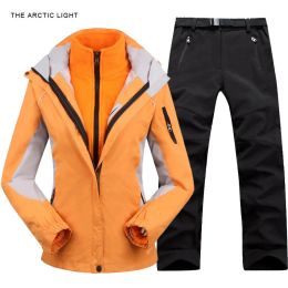 Jackets Outdoor Jacket&Pants Suit Hiking Camping Climbing Waterproof Windproof Thermal Thicken Coat And Trousers Winter Women Ski Set