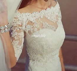 Elegant Off the Shoulder Lace Appliques Wedding Bridal Jackets Half Sleeves Bolero Wraps Custom Made White Ivory 20202697631