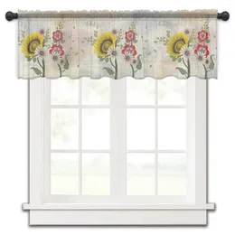 Curtain Gradual Sunflower Flower Leaf Plant Small Window Valance Sheer Short Bedroom Home Decor Voile Drapes