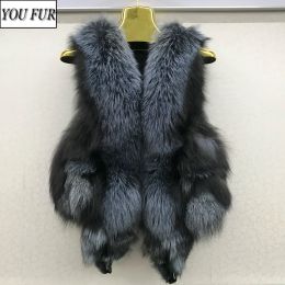 Fur Hot Sale Women 100% Genuine Real Fox Fur Vest Natural Soft Fox Fur Sleeveless Jacket Lady Luxury Quality Warm Real Fox Fur Gilet