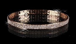 Luxury Gold Plated Bridal Bracelet Bling Bling 3 Row Rhinestone Arabic Stretch Bangle Women Prom Evening Party Jewellery Bridal Acce7057093