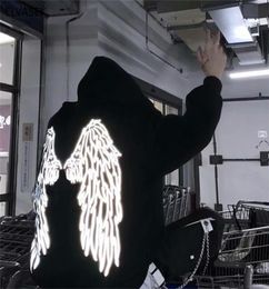 long sleeve reflective shirt Harajuku shirts women japan oversize black angel wing shirt women shiny cloth with a hood hoodies 2102076542