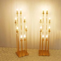 Hot sale led wedding banquet floor Centrepiece light stand 8 Heads Round Shape Wedding Walkway Light For backdrop Party Event Gold Stand light walkway light