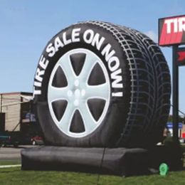 Commercial use 5mH (16.5ft) With blower giant inflatable Tyre balloon model Customised car wheel on truck for advertising