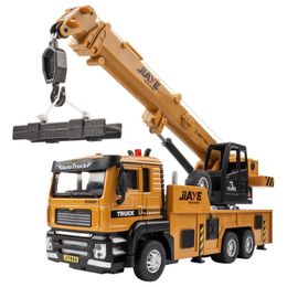 High simulation 1 50 alloy pull back engineering crane modeldump excavatorsound and light truck toy 240223