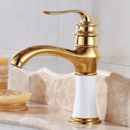 Bathroom Sink Faucets Basin Single Handle White And Gold Finish Brass Faucet Cold Mixer Lavatory Tap