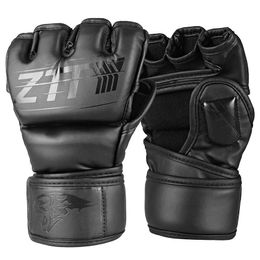 ZTTY Half Finger Boxing Gloves PU Leather MMA Fighting Kick Boxing Gloves Karate Muay Thai Training Workout Gloves Men 240226