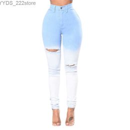 Jeans Autumn Jeans Blue and White Gradient Colour Sexy High Waist Feet Jean Tight Bag Hip Trousers 240304