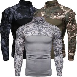 Mens Sports Outdoor Military Camouflage Long Sleeve Tshirt Fashion Casual Shirt 240226