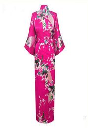 Whole Pink Japanese Flower Kimono Dress Gown Sexy Lingerie Bathrobe Long Sleepwear Sauna Costume Wedding Robe Plus Size N6101190