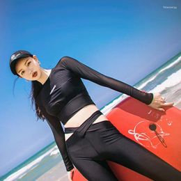 Women's Swimwear WackDaria Women Swimsuit Long Sleeve Cross Trousers 2 Pieces Rash Guards Black Prevent Bask Surfing Suit Maillot De Bian