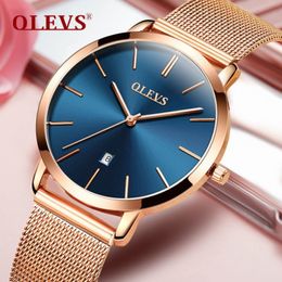 Woman Watch 2018 Brand Luxury Women Rose Gold Stainless Steel Watches Auto Date Ultra Thin Quartz Wrist Watch Ladies Watch Blue Y1320n