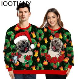 Pullovers IOOTIANY New Year's Holiday Party Double Hoodie Spoof 3D Digital Printing Loose Lovers Sweater Funny Autumn Winter Clothing