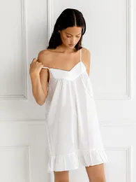 Women sutowa hiloc spaghetti pasek bawełniany koszulowany koszulki Kobiety mini sukienka bez pleców koszulka nocna kobieta biała koszulka nocna