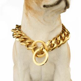 Collars 19MM Stainless Steel Dog P Chock Collar Metal Chain Dog Necklace Collar Big Dogs Gold Chain Collar Walking Training Pet Supplies