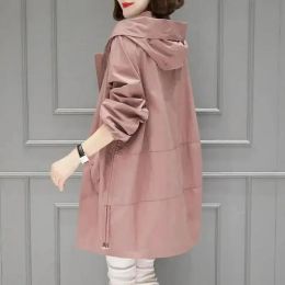 Trench Cotton Jacket Women's Clothing Spring and Autumn Midlength Trench Coat Jacket with Hat Korean Version Plus Size Loose Grace