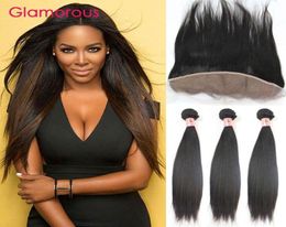 Glamorous Straight Virgin Hair with Lace Frontal Cheap Brazilian Hair 4PcsLot Peruvian Indian Malaysian Human Hair Weave with Lac7249967